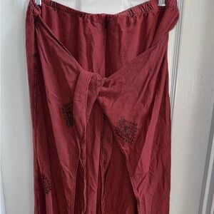 Soft Surroundings Embroidered Wrap Wide Leg Pants Womens L Dark Rust Artsy Flowy